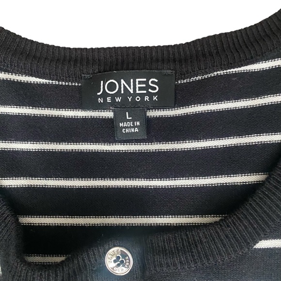 Jones New York Black & White Striped Button Up Sweater/Cardigan Large - Picture 10 of 13